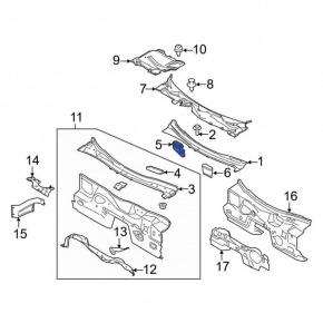 Ford Fusion mk5 13-20 front left windshield wiper grille drain (central)