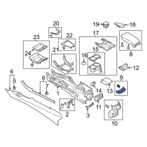 Ford Fusion mk5 13-16 rear upper center console trim, black, scratches