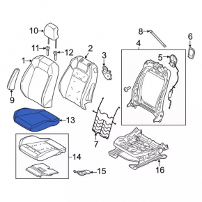 Ford Mustang mk6 15-23 passenger seat cushion trim, black leather
