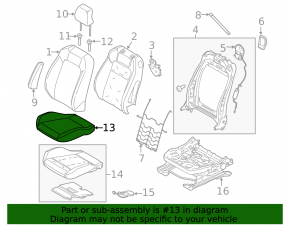 Ford Mustang mk6 15-23 passenger seat cushion trim, black leather