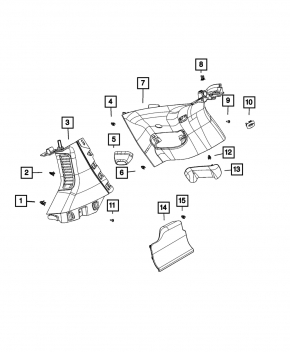 Rear pillar trim behind the right window, Jeep Grand Cherokee WL 21-25, front part, black, long, broken mount