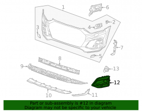 Front bumper grille left Audi Q5 80A 21-25 black gloss, for parking sensors, S-line