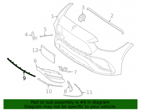 Front bumper molding, central lower, Mercedes C-class W206 300 22-25 AMG pkg, chrome
