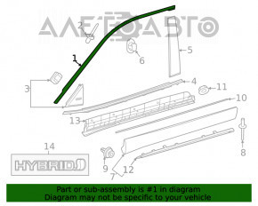 Upper door molding front right Toyota Highlander 20- black