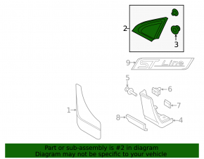 Triangle molding front right fender Ford Edge 15-24 structure with molding black matte