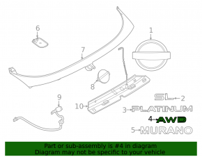 Emblem inscription AWD tailgate Nissan Murano 25-26