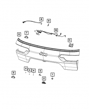 Lower tailgate trim for Jeep Grand Cherokee WL 22-26 under the camera washer