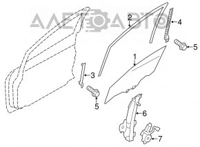 Front left door glass guide Nissan Leaf 18- front