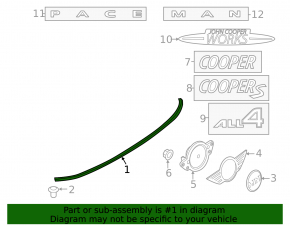 Mini Cooper Paceman R61 13-16 trunk door molding