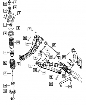 Shock absorber strut assembly rear left Jeep Compass 11-14 rusty support