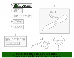 Emblem inscription SL AWD tailgate Nissan Rogue Sport 17-19