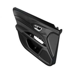Jeep Compass 22-26 black front left door panel, gray leather insert, with brown stitching, scratches
