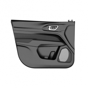 Jeep Compass 22-26 black front left door panel, gray leather insert, with brown stitching, scratches