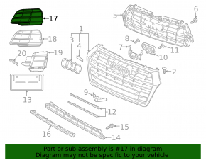 Front bumper grille right Audi Q5 80A 18-20 without radar with black chrome, S-Line