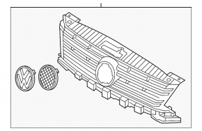 Radiator grill assembly VW Tiguan 12-17 rest with badge, cracks, broken mount, bumps and sand on chrome