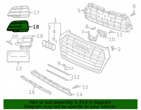 Front bumper grille right Audi Q5 80A 18-20 under radar with black chrome, S-Line