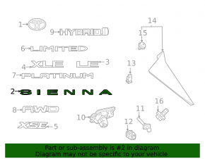Emblem inscription SIENNA trunk door Toyota Sienna 21-25