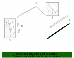 Door-glass molding, center rear left, Mazda CX-9 16-23, chrome, broken mount