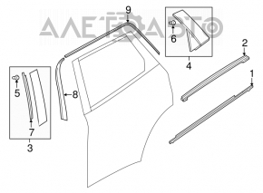 Door-glass molding, center rear left, Mazda CX-9 16-23, chrome, broken mount