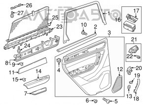 Door trim card rear left VW Touareg 11-14 leather black, under curtain