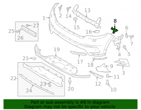 Front bumper mount, right fender, Land Rover Range Rover Velar 18-23