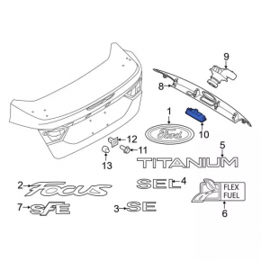 Trunk lid opening button with number plate light, for Ford Focus mk3 15-18 rest 4d camera, camera mount broken