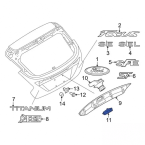 Trunk lid opening button with number plate light, for Ford Focus mk3 15-18 rest 4d camera, camera mount broken