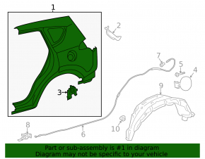 Quarter wing rear right Toyota Rav4 13-18 on the body, black, bumpers