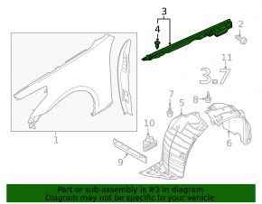 Right hood-fender seal for Infiniti G25 G35 G37 4D 06-15