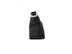 Jeep Compass 22-26 shifter cover, black leather, brown stitching, chrome trim. Gloss black, scratches.