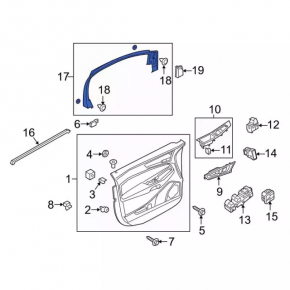 Door frame inner front left Ford Edge 15- black