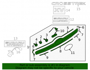 Subaru XV Crosstrek 13-17 trunk door trim for camera