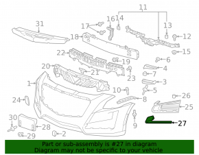 Front bumper grille molding left Cadillac CTS 14- sand