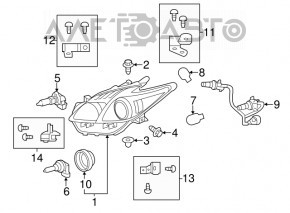 Toyota Prius V 12-14 front left headlight, bare, halogen, pre-rest