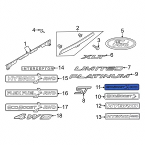 Emblem inscription EcoBoost 4WD tailgate Ford Explorer 20-24