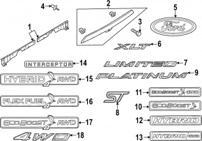 Emblem inscription EcoBoost 4WD tailgate Ford Explorer 20-24