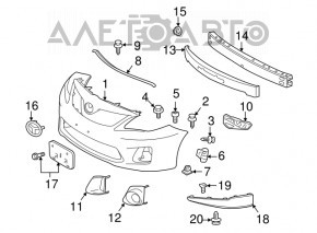 Toyota Corolla 11-13 front bumper absorber cracked, guide rails broken