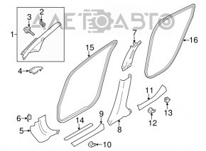 Nissan Leaf 11-12 right front pillar trim, gray