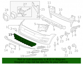 Lower grille of the front bumper VW Golf 15-17 without chrome, cracks in the grille, broken fasteners