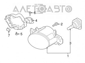 Fog light left Nissan Rogue 14-16 broken housing and reflector on spare parts, sand