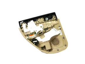 Door trim card rear right Jeep Grand Cherokee WK2 20-22 beige, with beige and black leather insert, armrest leather beige, molding dark wood, with handle, scratches, scuffs, dents, under