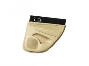 Door trim card rear right Jeep Grand Cherokee WK2 20-22 beige, with beige and black leather insert, armrest leather beige, molding dark wood, with handle, scratches, scuffs, dents, under