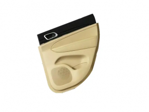 Door trim card rear right Jeep Grand Cherokee WK2 20-22 beige, with beige and black leather insert, armrest leather beige, molding dark wood, with handle, scratches, scuffs, dents, under