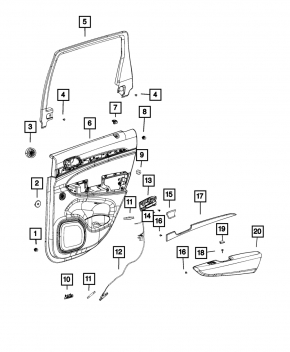 Door trim card rear right Jeep Grand Cherokee WK2 20-22 beige, with beige and black leather insert, armrest leather beige, molding dark wood, with handle, scratches, scuffs, dents, under