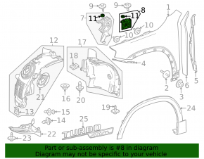 Front fender bracket, left rear, Mercedes X247 GLB 20-26