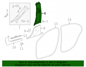 Mercedes H247 GLA 20-26 black center pillar trim, upper left belt