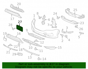 Front license plate area for a 2016-2017 Honda Accord, hybrid, with a dented guide.