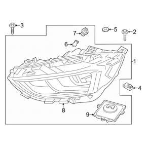Front right headlight complete Ford Edge 19- BI-LED