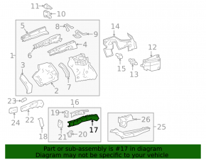 Inner part of the front right side member of the Lexus RX350 RX450h 16-22
