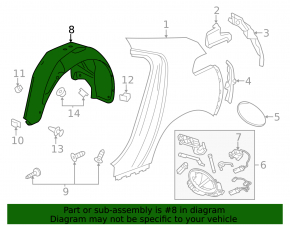 Rear right fender liner for Chevrolet Volt 11-15